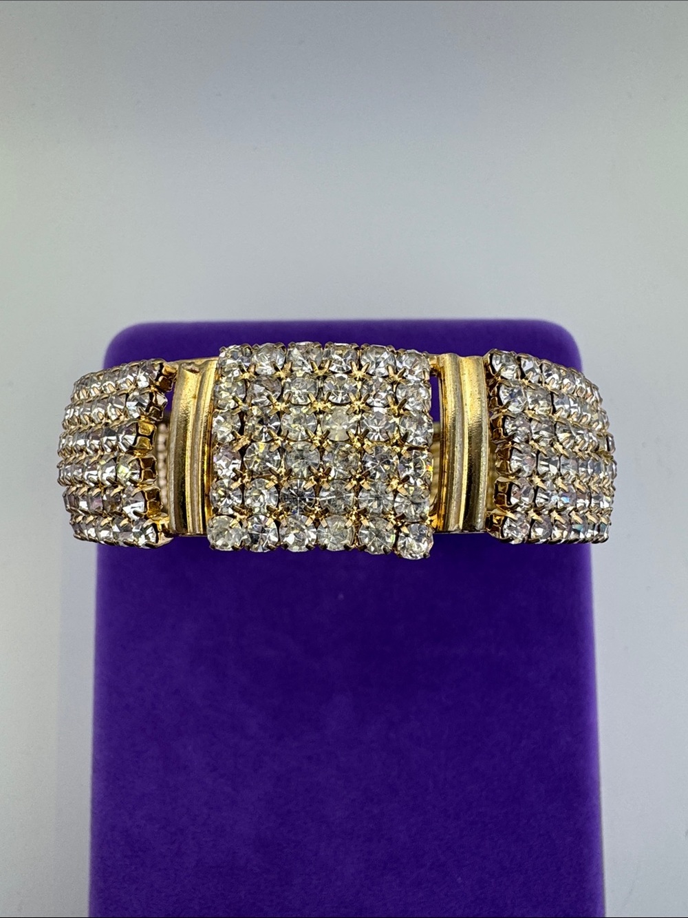💛 Vintage Gold-Tone Crystal Pave Bracelet | Sparkling Clear Stones